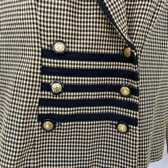 VINTAGE 80S VIRGO II BLACK & BEIGE CHECKER DOUBLE BREASTED BLAZER JACKET - L - Picture 2 of 4